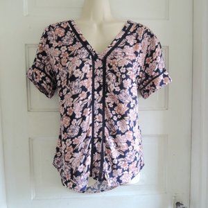 Nordstrom Hinge Pink Floral & Black Lace Top XS
